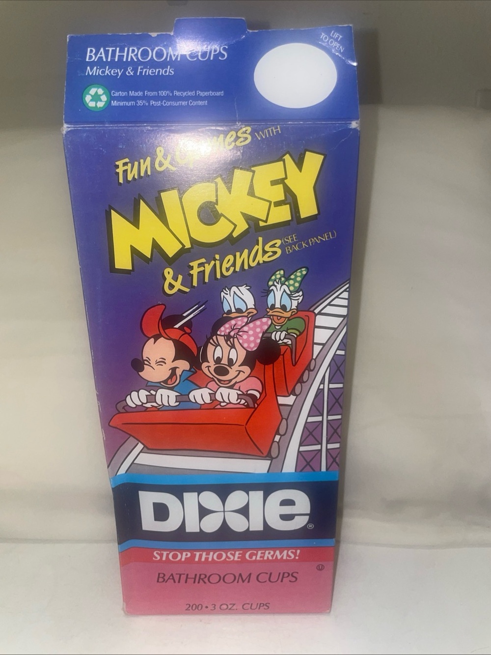 Vtg 1991 DIXIE Bathroom Cups Box 200 3oz MICKEY AND FRIENDS Disney Open Box
